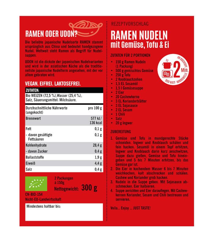 Just Taste - Bio Ramen Nudeln 300 g