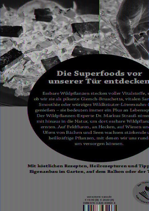 Buchcover mit Text. Titel: Die Wildpflanzen-Apotheke. Autor: Dr. Markus Strauß. Auf dem Cover sind Kräuter und ein Mann zu sehen.