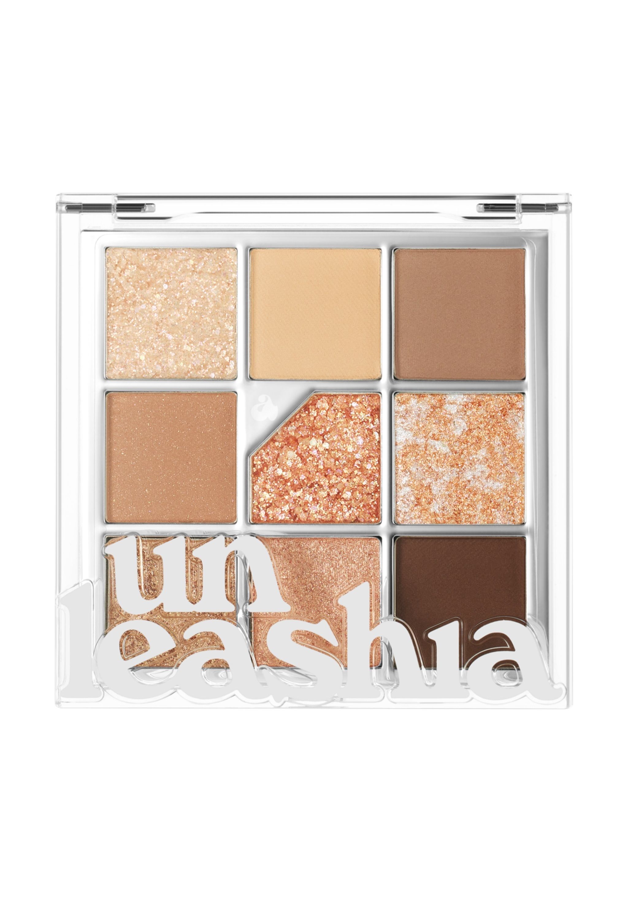 Glitterpedia N°2 All of Brown Lidschattenpalette. Neun Farben in einer transparenten Hülle. Marke: unleashia.