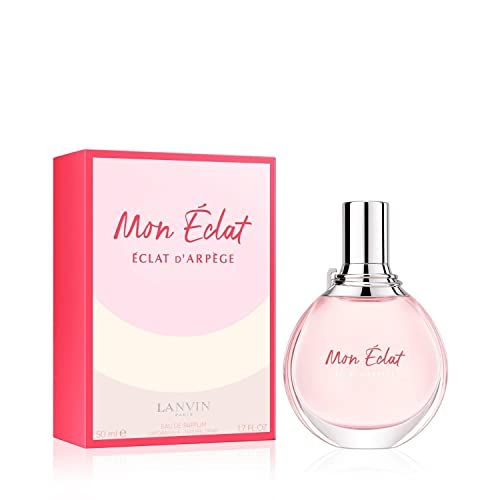 Flakon und Verpackung. Flakon rund, rosa Flüssigkeit. Verpackung rosa mit weißem Feld und Schriftzug "Mon Éclat".