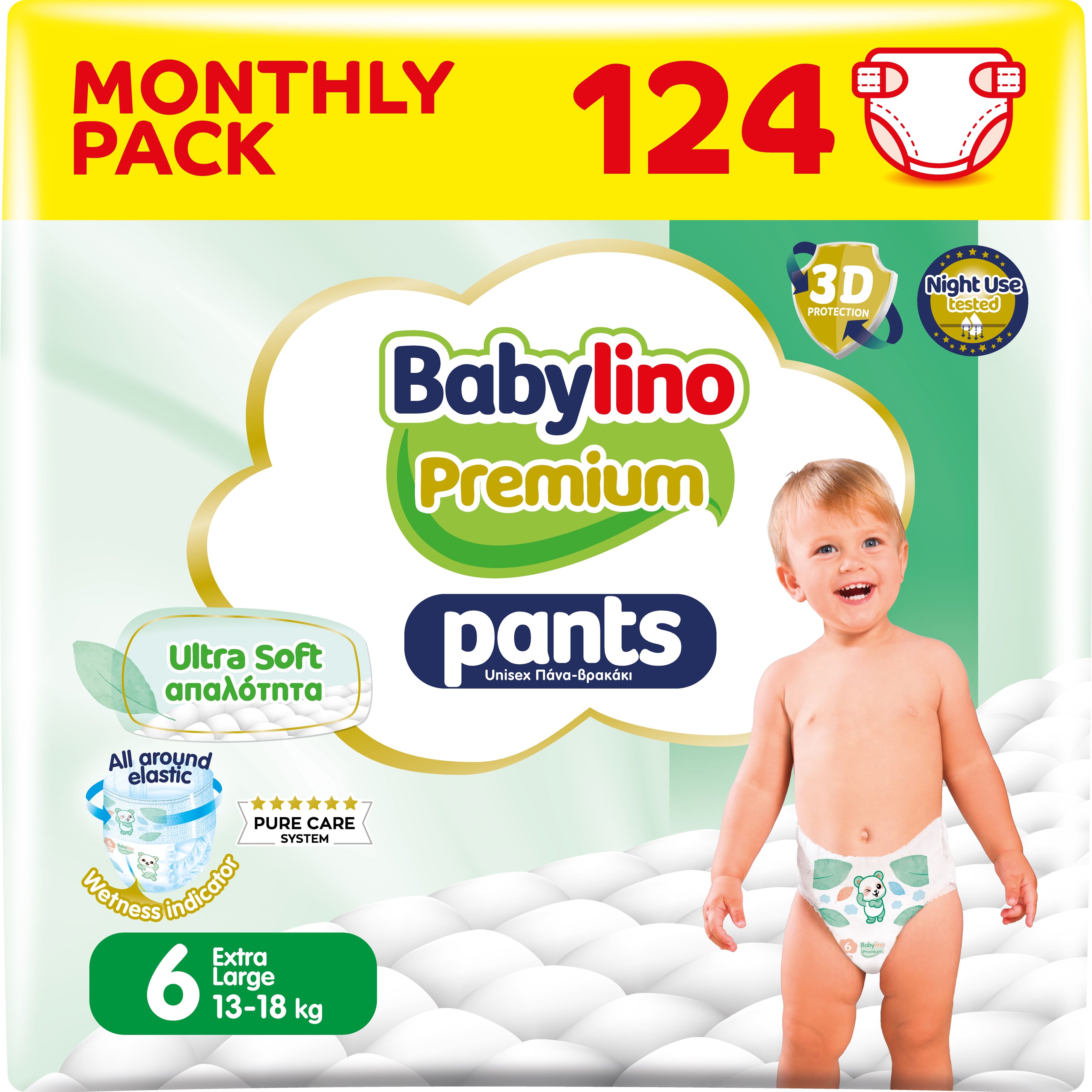 Babylino Premium Pants, Pannolini a mutandina Taglia 6 ULTRA SOFT, XL (13-18kg), 124 Unità