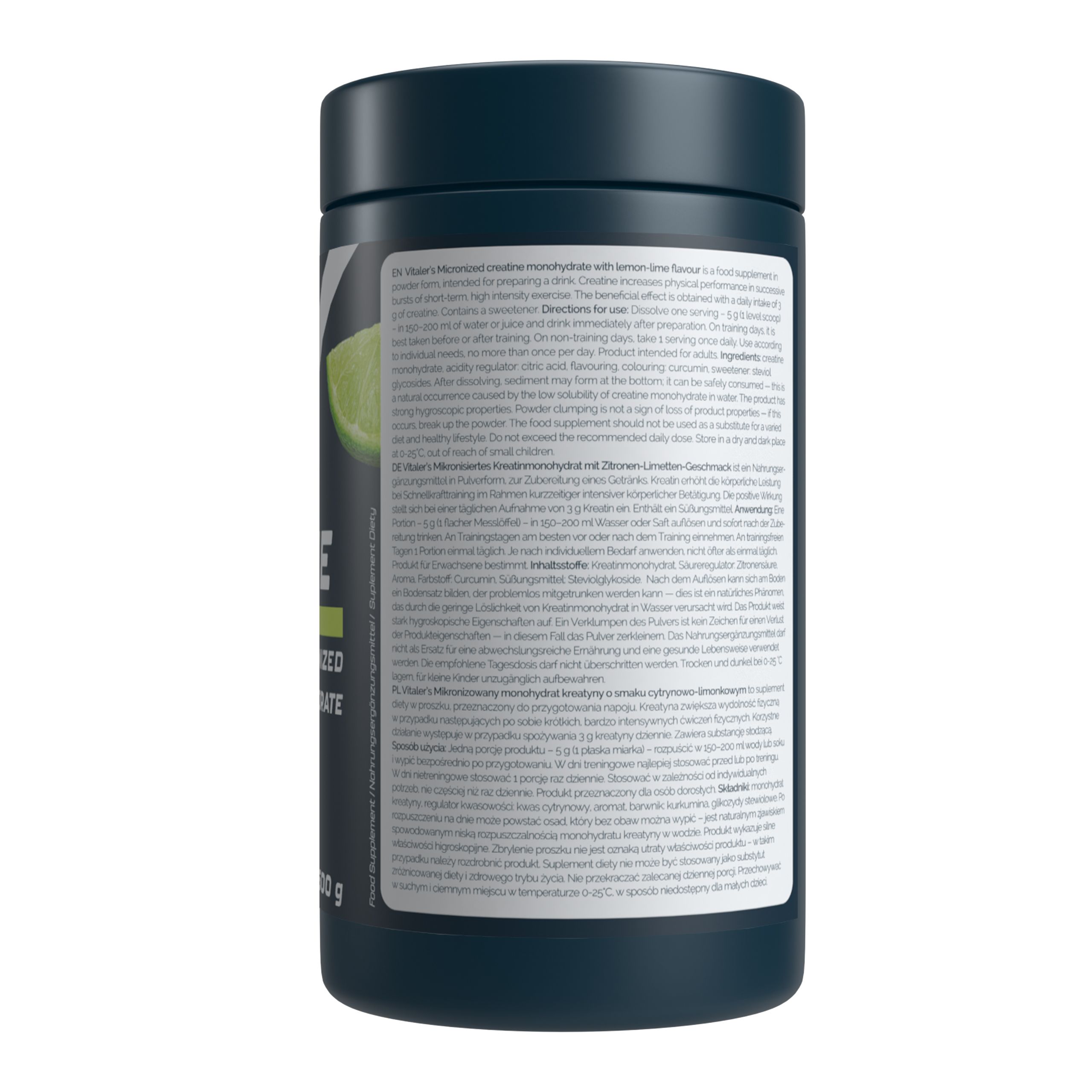 Vitaler's Sport Kreatin Monohydrat - 500 g, 100 Portionen (Zitrone-Limette)