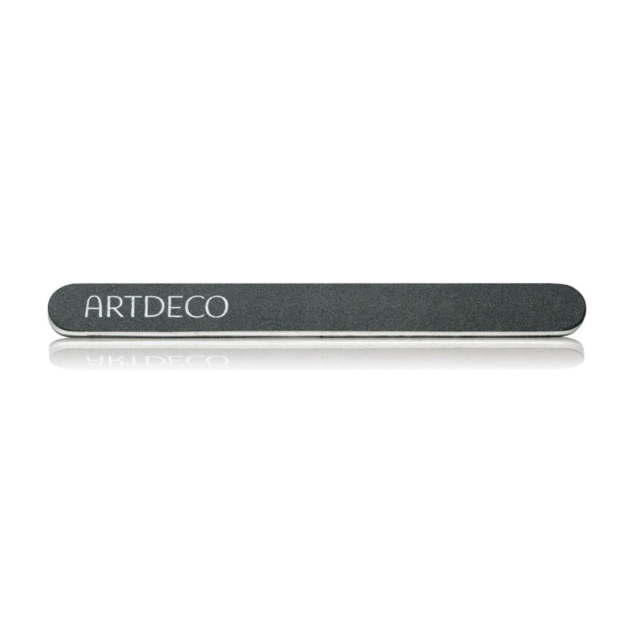 Superfeile von Artdeco. Graue, längliche Form mit abgerundeten Enden. Weißer Schriftzug Artdeco.