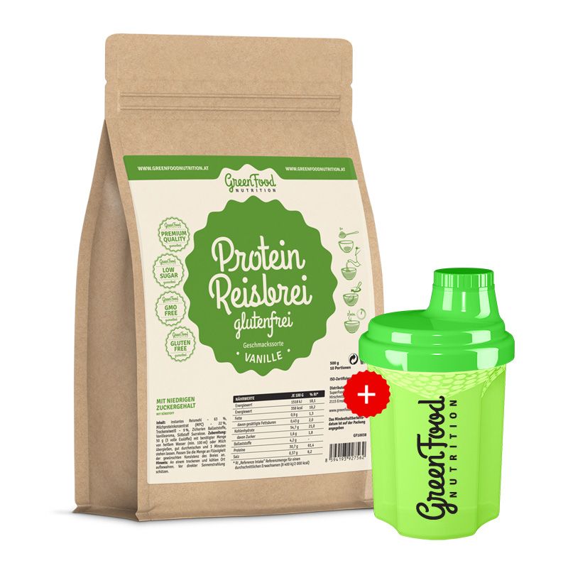 GreenFood Nutrition Protein Reisbrei glutenfrei Vanille + 300ml Shaker
