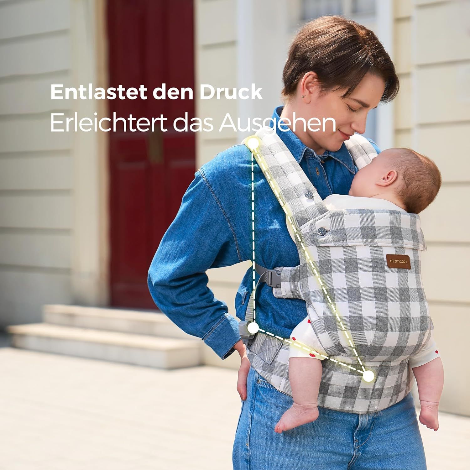 Momcozy Babytrage Karomuster Blau-Grau
