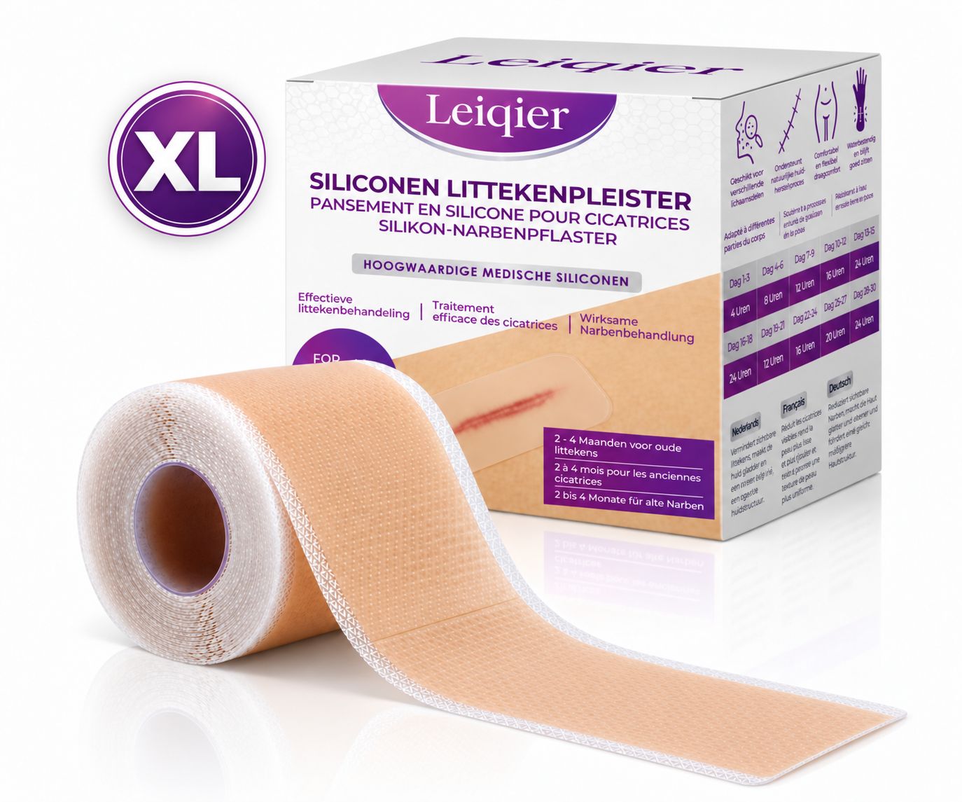 Leiqier Silikon-Narbenpflaster Rolle, XL, hautfarben.