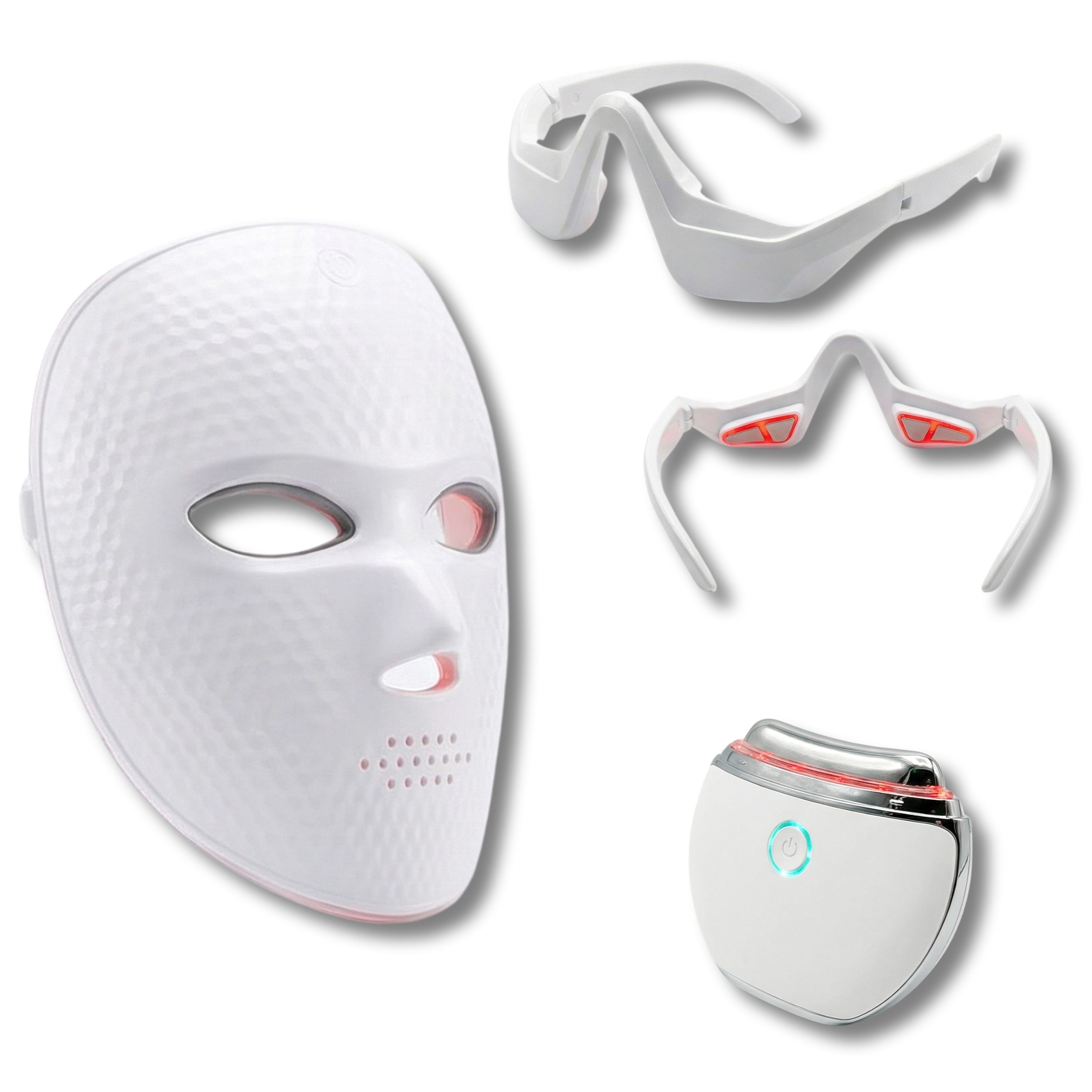 LED-Gesichtsmaske, Augenmaske und Massagegerät.