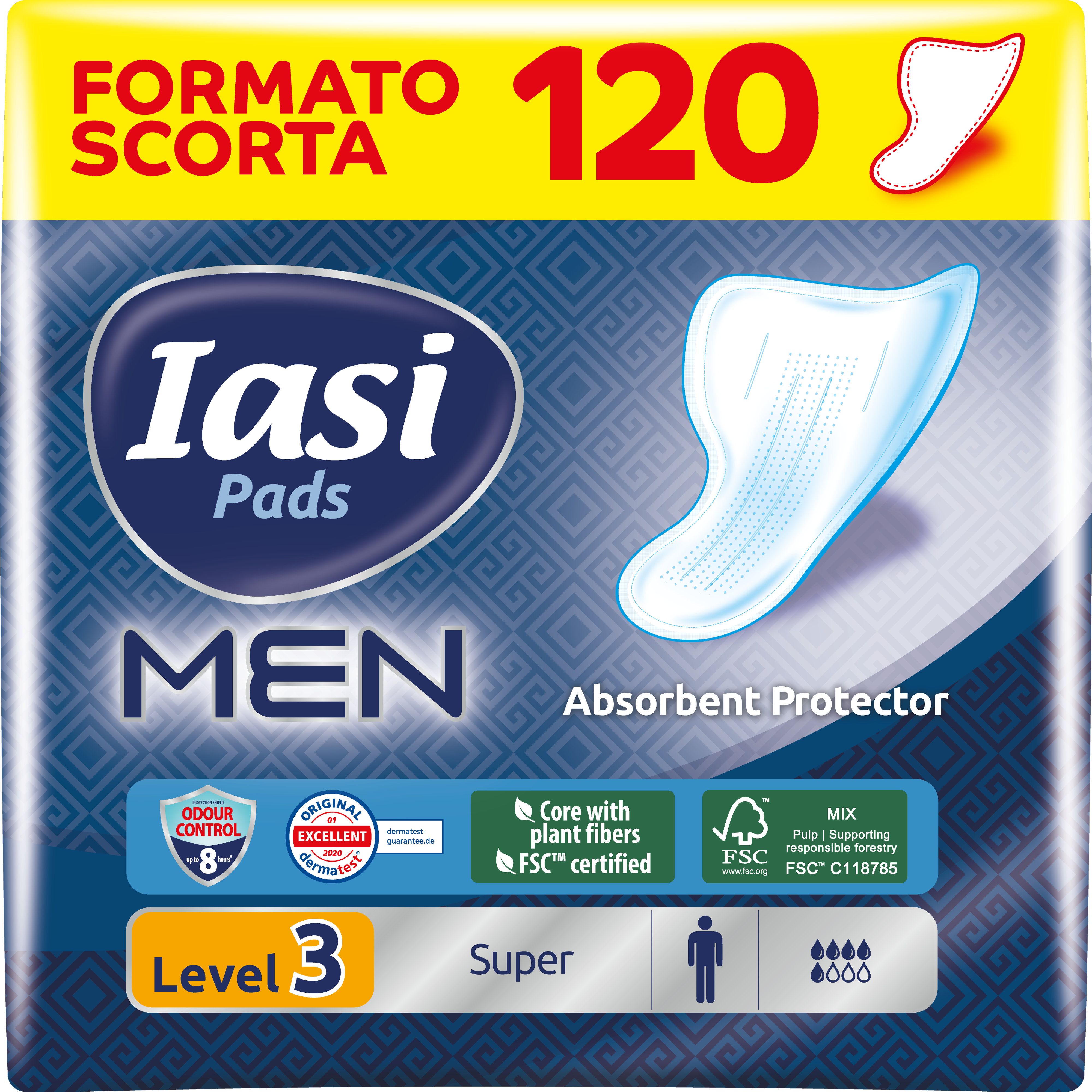 IASI MEN Super, Livello di Protezione 3, Assorbenti per perdite urinarie maschili medie, 120 Unità