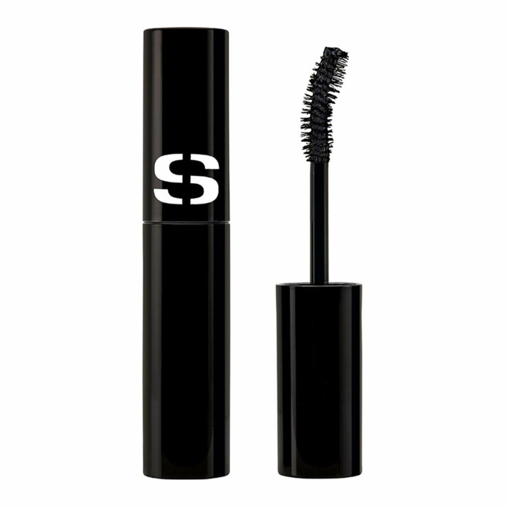 Schwarzer Mascara-Applikator mit gebogener Bürste und schwarzem Gehäuse mit weißem 'S'-Logo.