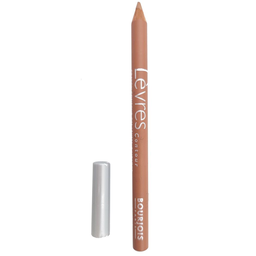 Lippenkonturenstift, hellbraun. Silberne Kappe. Schriftzug: Lèvres Contour, Bourjois.