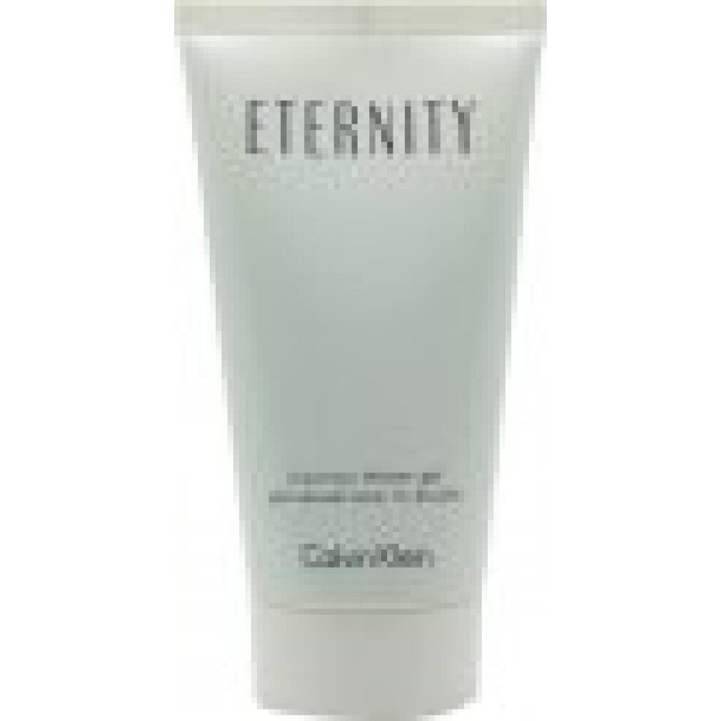 Hellgrüne Duschgel-Tube von Calvin Klein Eternity. Schriftzug Eternity, Calvin Klein.