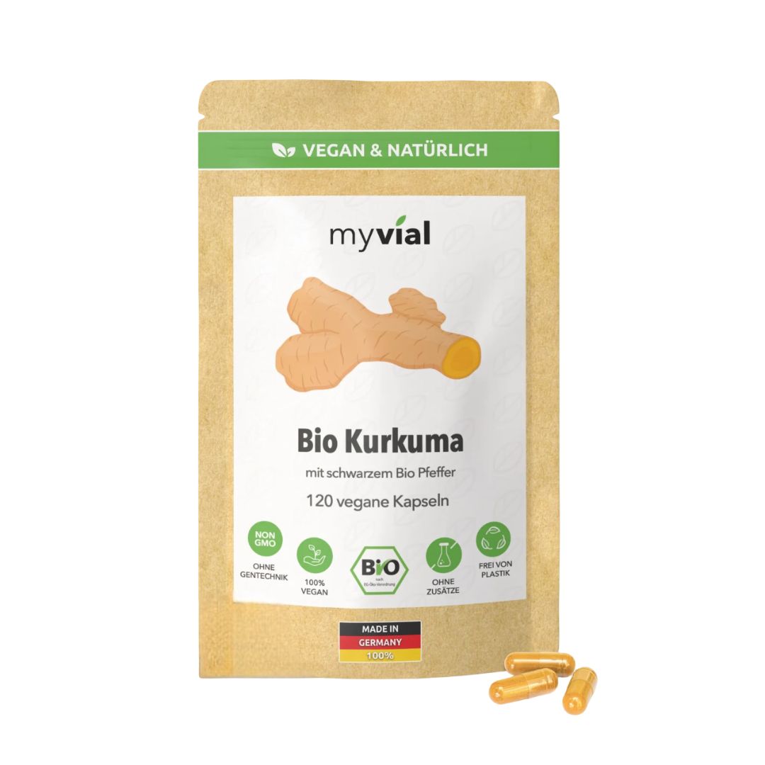 myvial® Bio Kurkuma mit schwarzem Bio Pfeffer Komplex Kapseln - Curcumin - 2360 mg hochdosiert