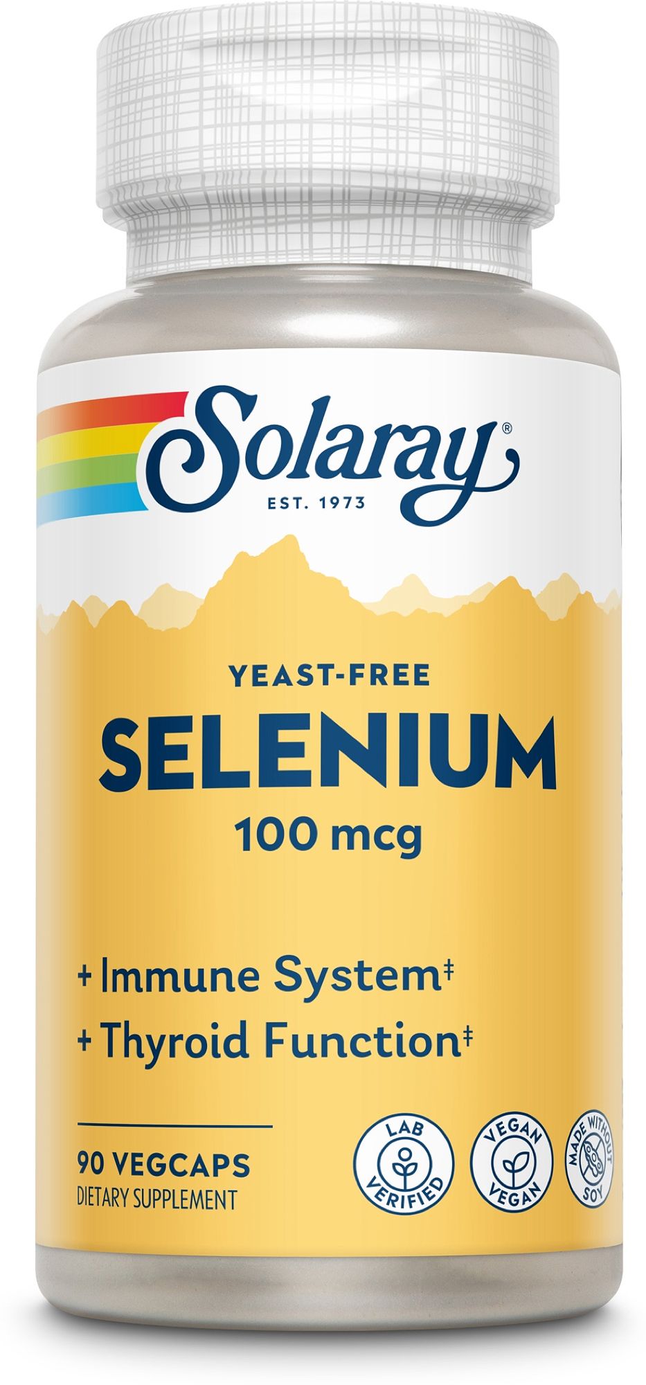Solaray Selen 100 mcg Hefefrei: Flasche mit 90 Vegicaps, für Immunsystem und Schilddrüsenfunktion.