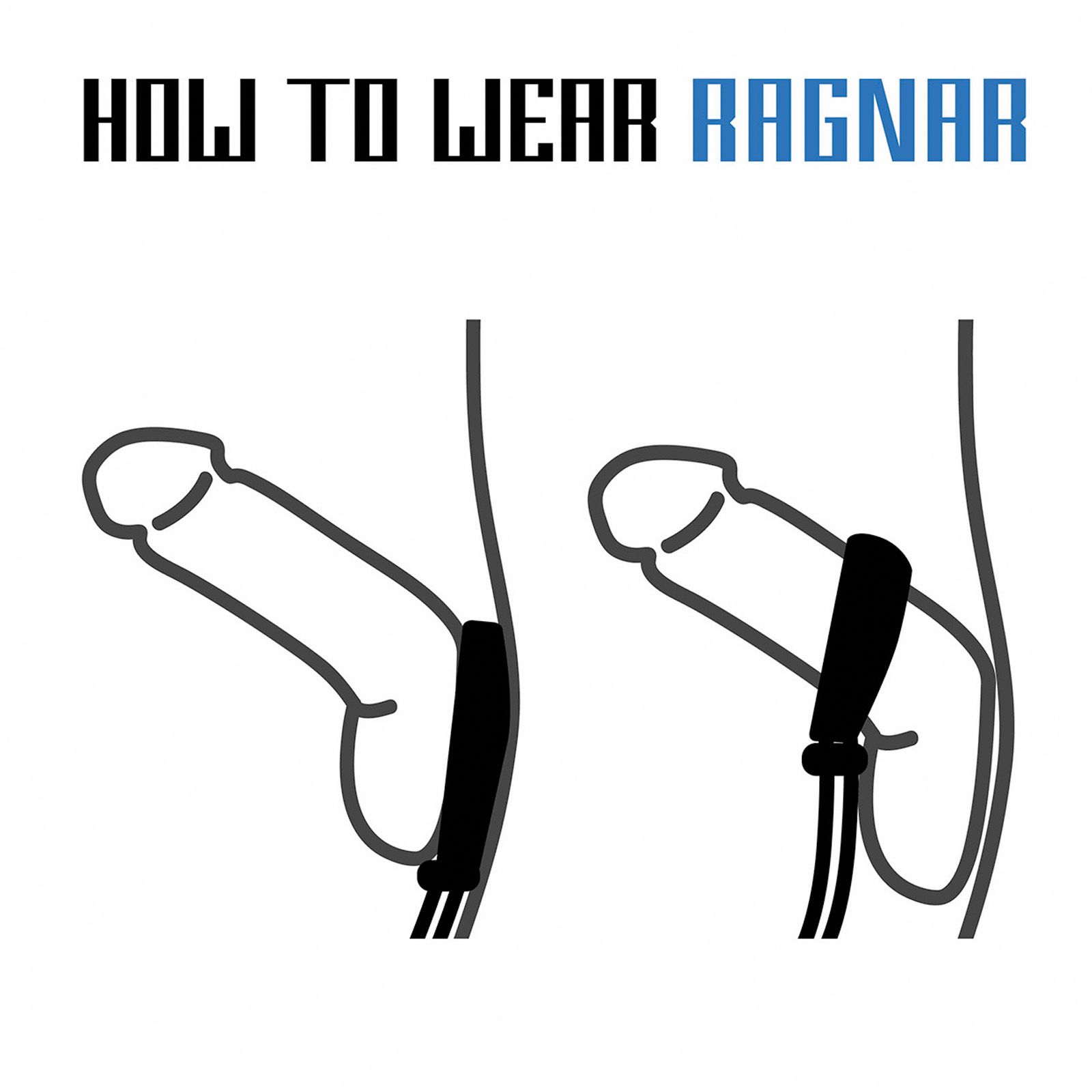 Illustration: Penisring mit verstellbarer Größe in Anwendung. Text: HOW TO WEAR RAGNAR.