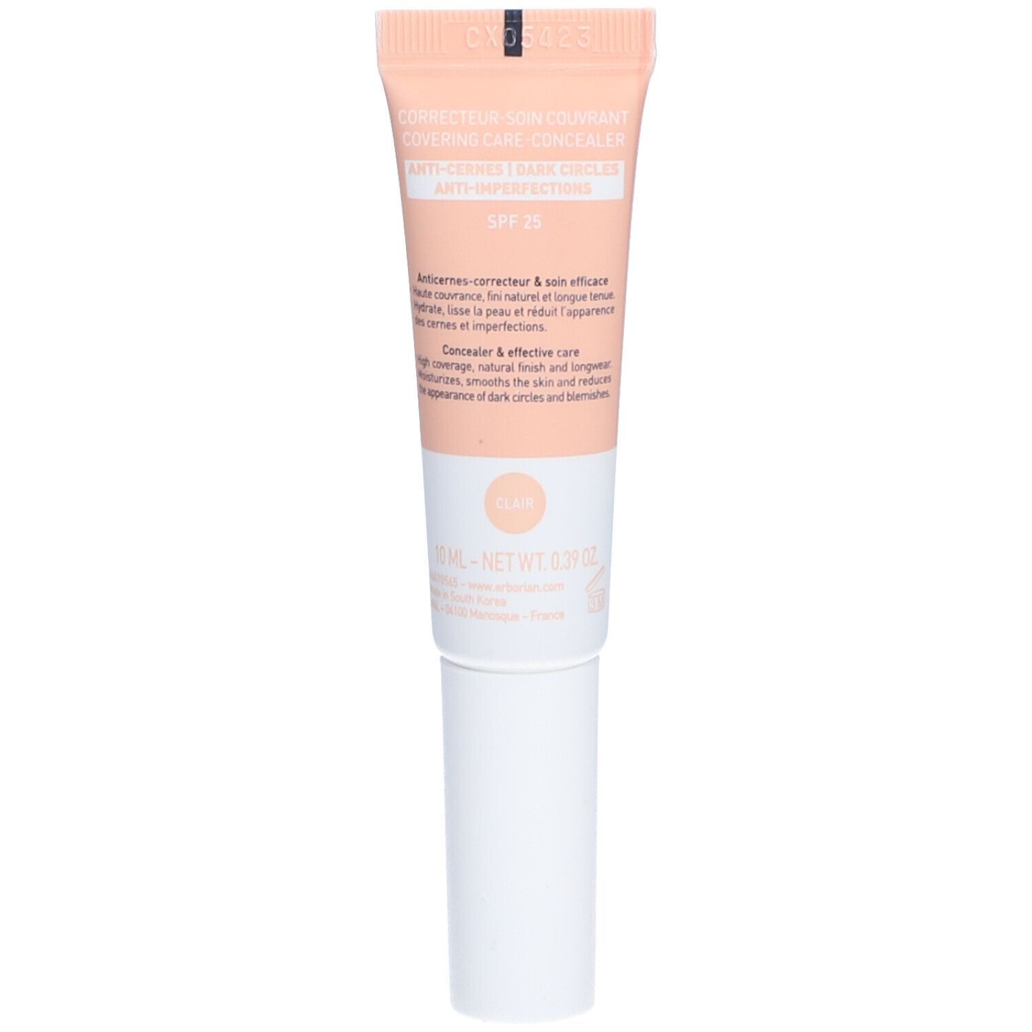 Rückseite der Erborian SUPER BB Concealer Tube. Text mit Produktinformationen und SPF 25.