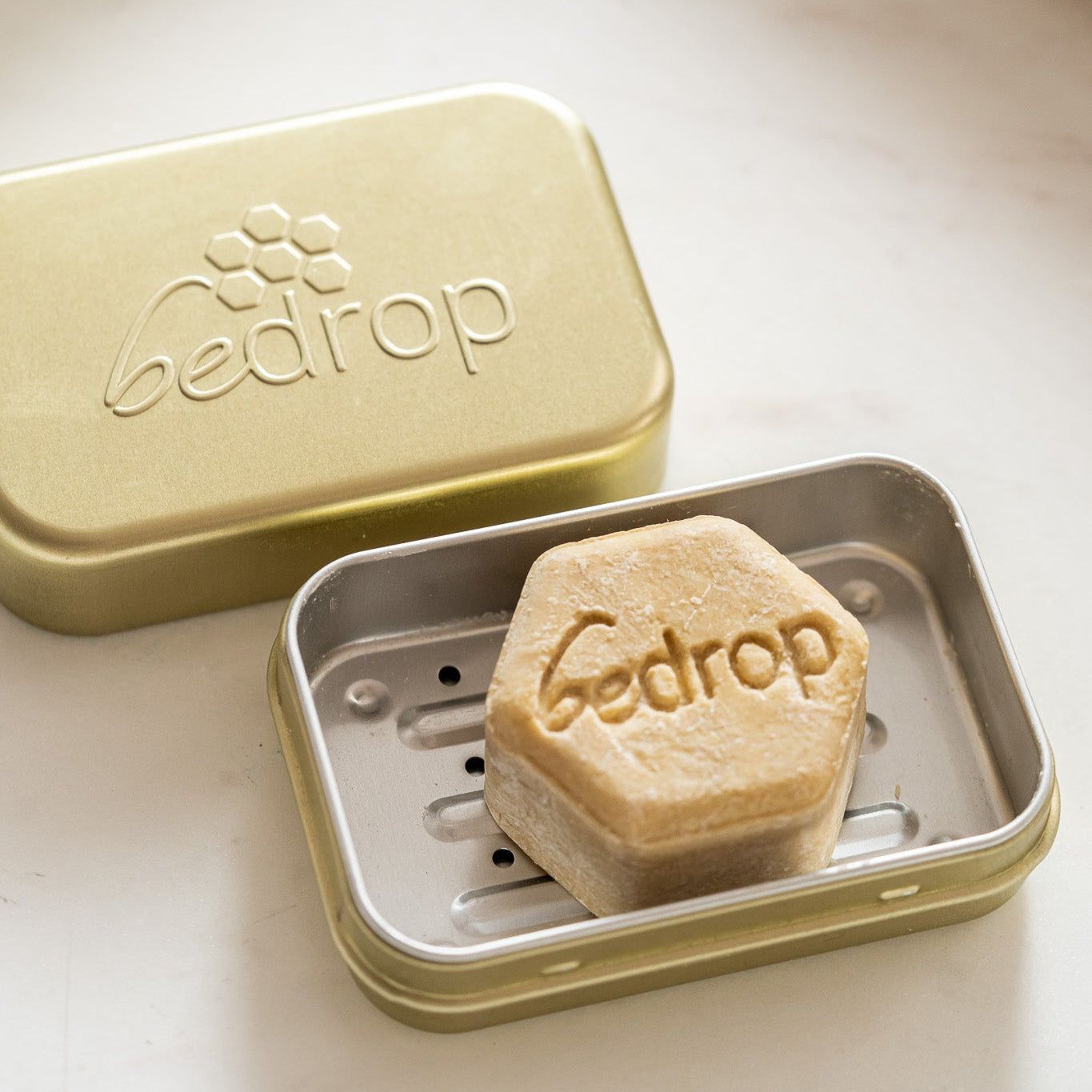 bedrop Seifendose aus Aluminium mit Abtropfgitter für Seife & Shampoo