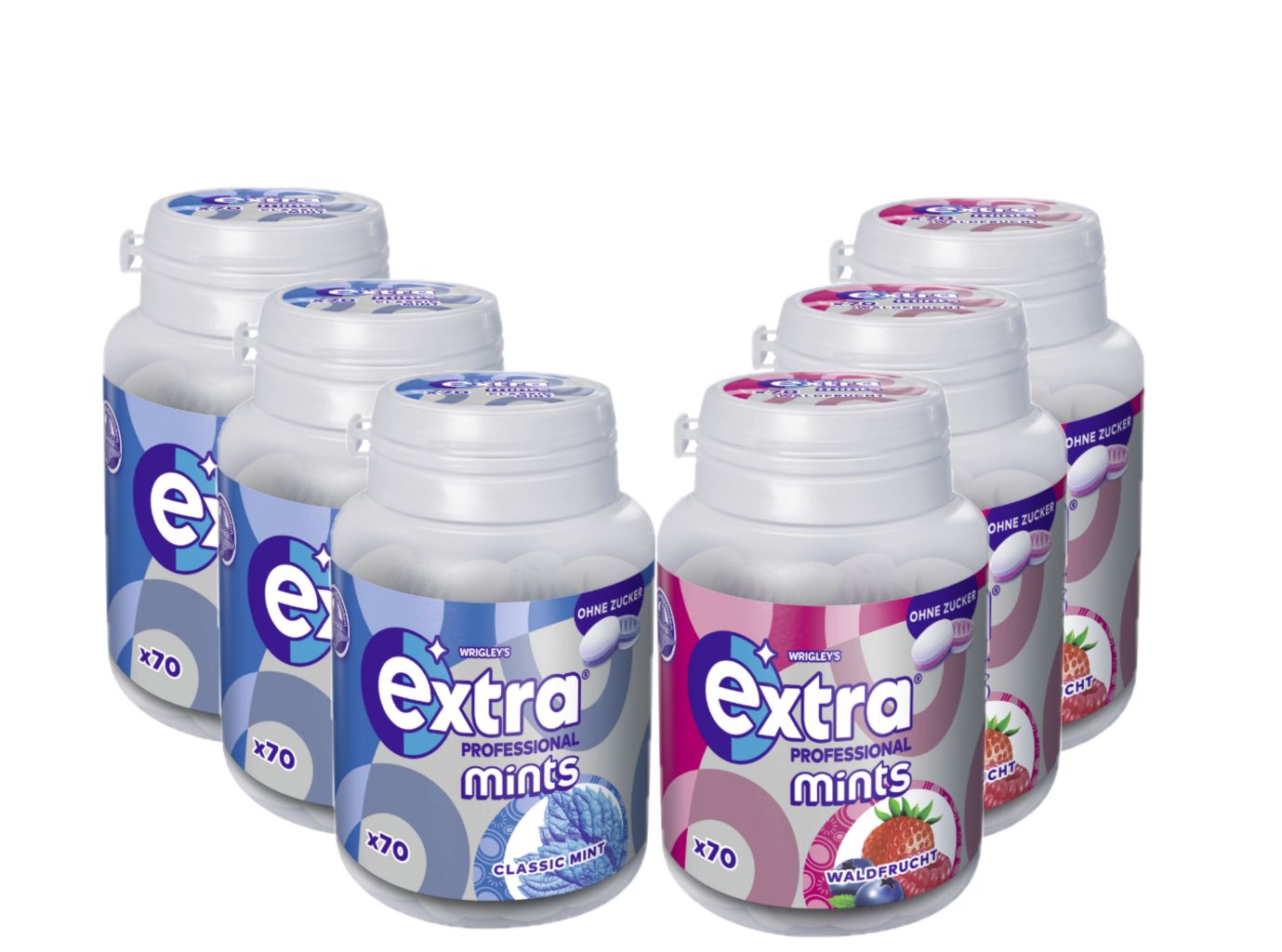 Extra Professional Mint Mix 6 Dosen Classic & Waldfrucht 6x70 St Kaugummi