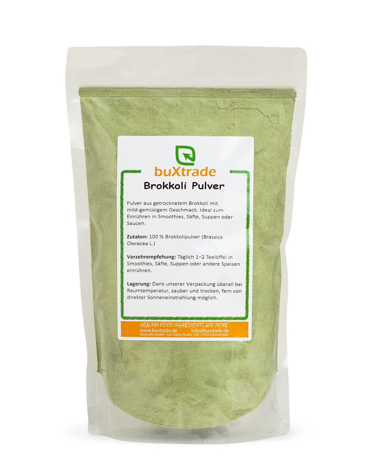 Verpackung von buXtrade Brokkoli Pulver.