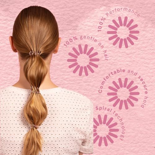 Haare mit drei braunen Haargummis in Spiralform zusammengebunden. Aufschrift: 100% sanft zum Haar.