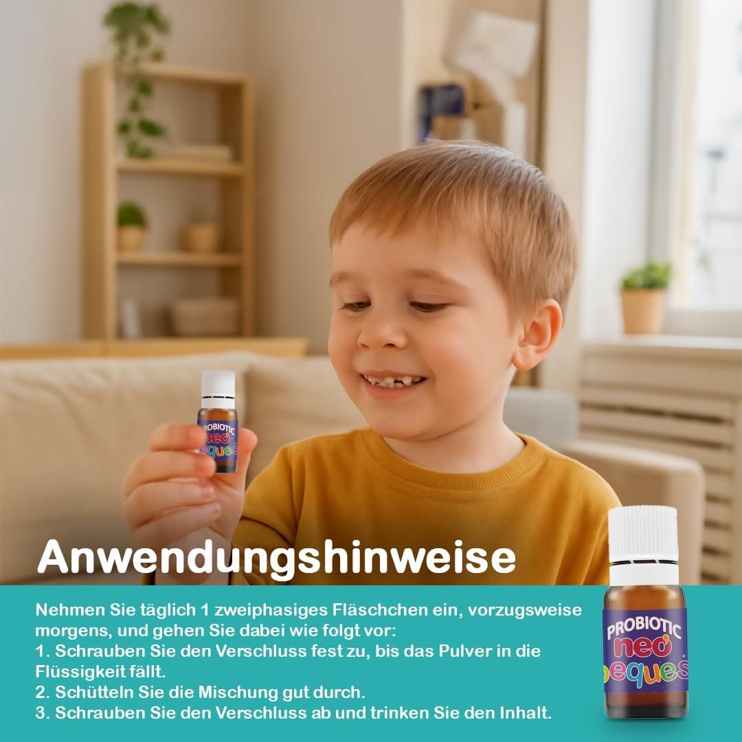 NEO PEQUES Pro‑ & Präbiotische Vials, 8 Stück, Tutti‑Frutti.