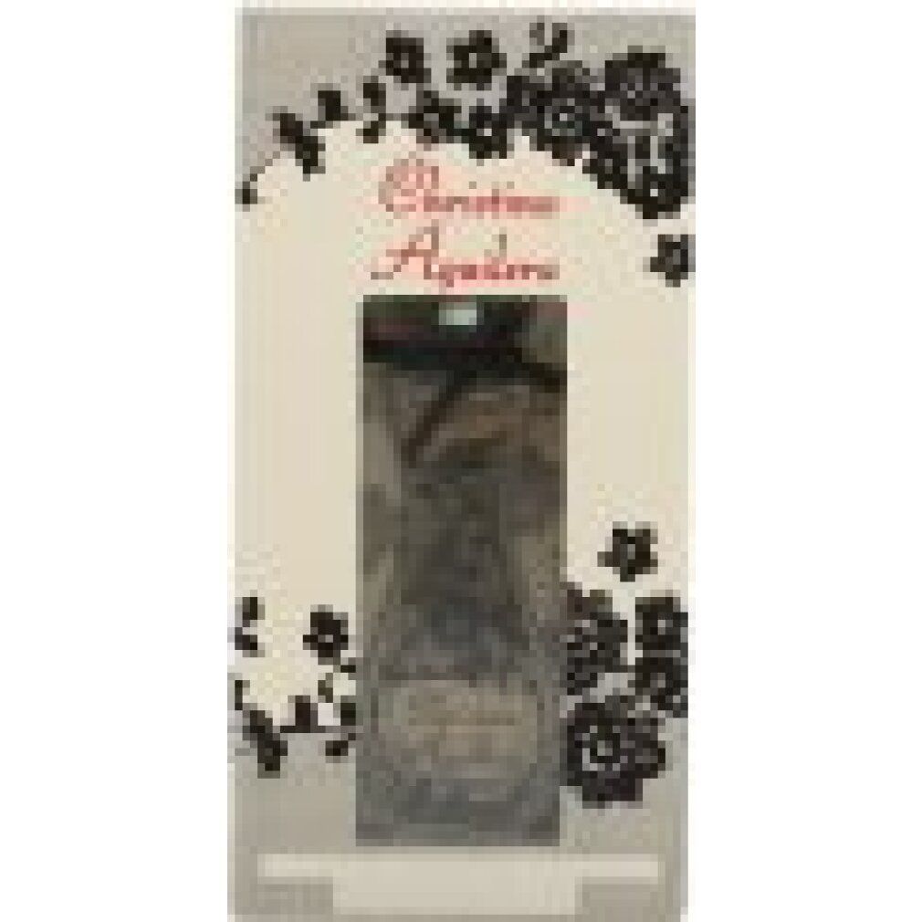 Parfümverpackung mit Sichtfenster. Floral Muster und Schriftzug Christina Aguilera.