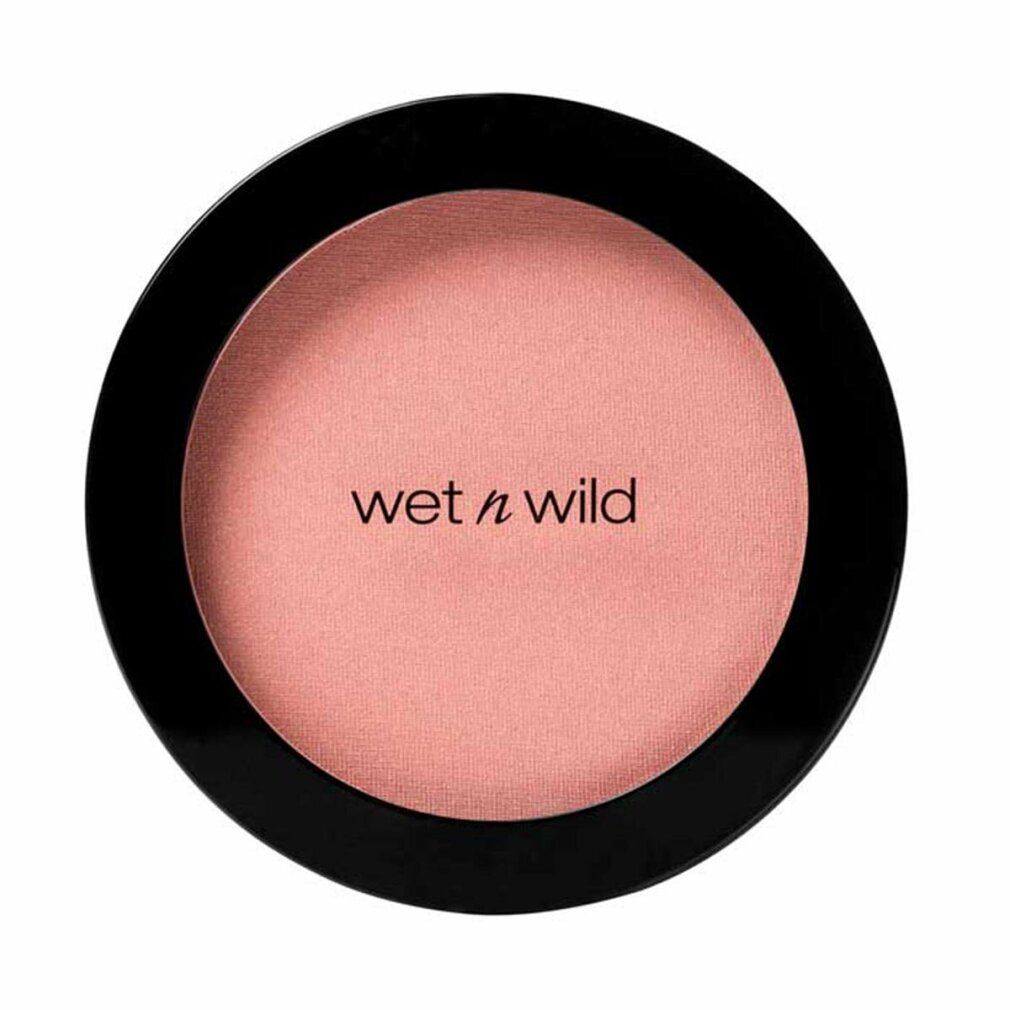 Runder Blush in einem schwarzen Behälter. Rosa Puder mit dem Schriftzug "wet n wild".