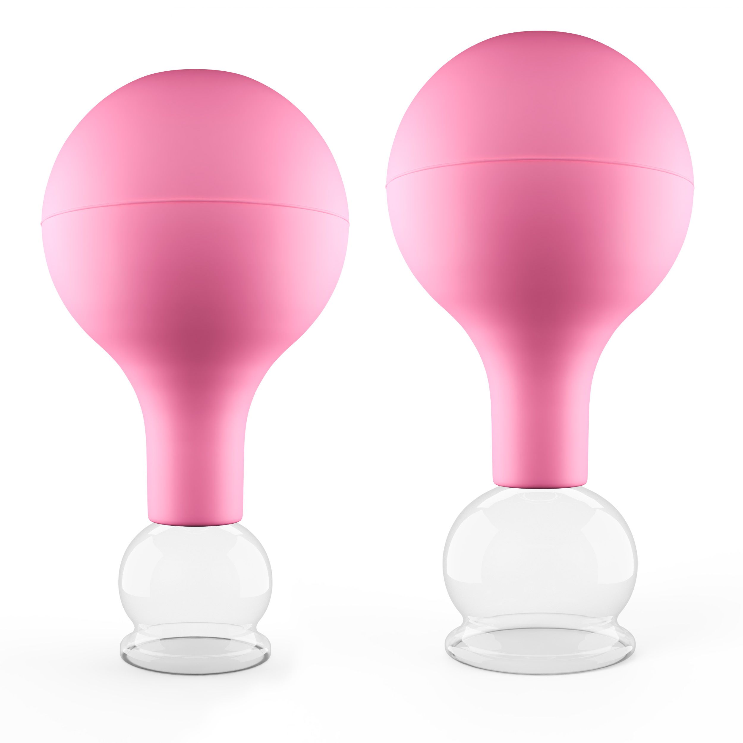Pulox Schröpfgläser aus Echtglas mit Saugball - Set Duo klein in Pink: 25mm, 32mm