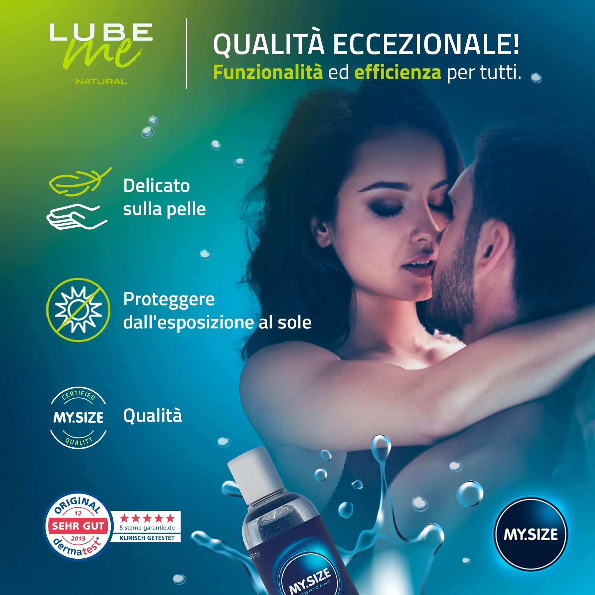 MY.SIZE Lube Me Natural Gleitgel Flasche mit Paar und Siegeln.