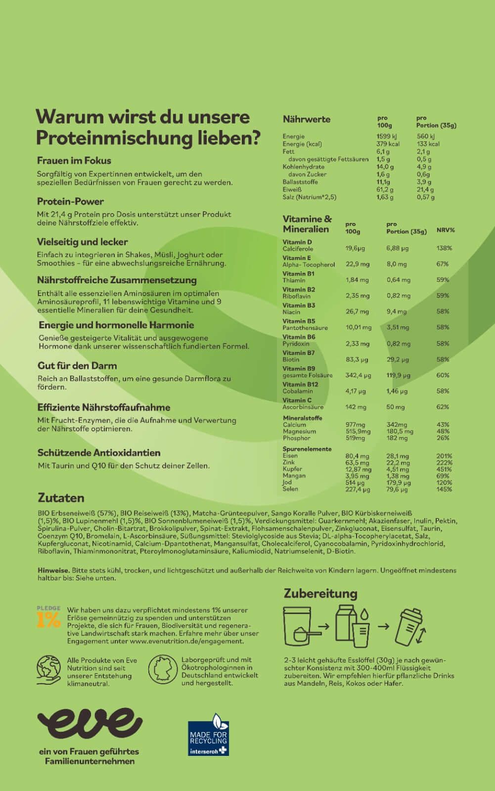 Eve Matcha Bliss Protein (vegan)