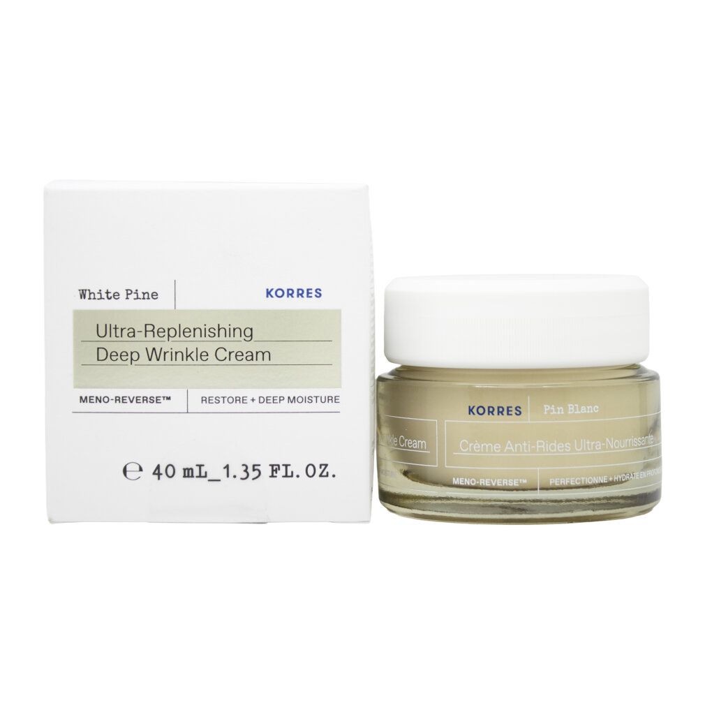 KORRES White Pine Tiefe Faltencreme in Glasbehälter mit weißem Deckel, 40ml.