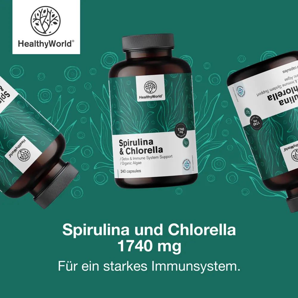 HealthyWorld Spirulina und Chlorella 1740 mg – Algen-Komplex