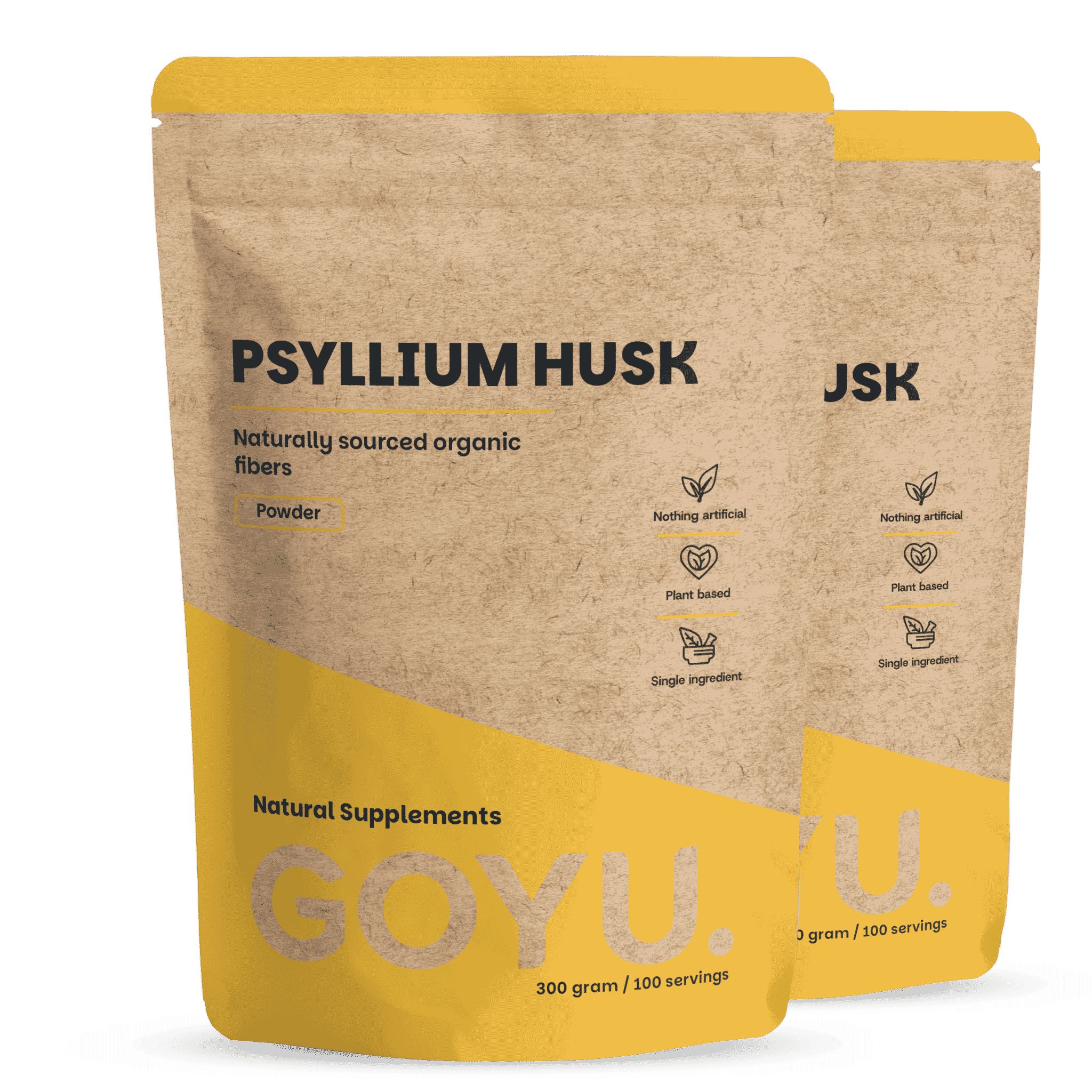 Zwei Packungen GOYU Psyllium Husk Pulver, natürlich gewonnene Ballaststoffe, 300g.