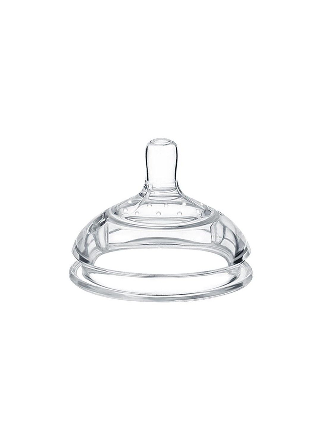 Transparenter Silikon-Sauger. Runde Form mit kleiner Öffnung. Zwei konzentrische Ringe.