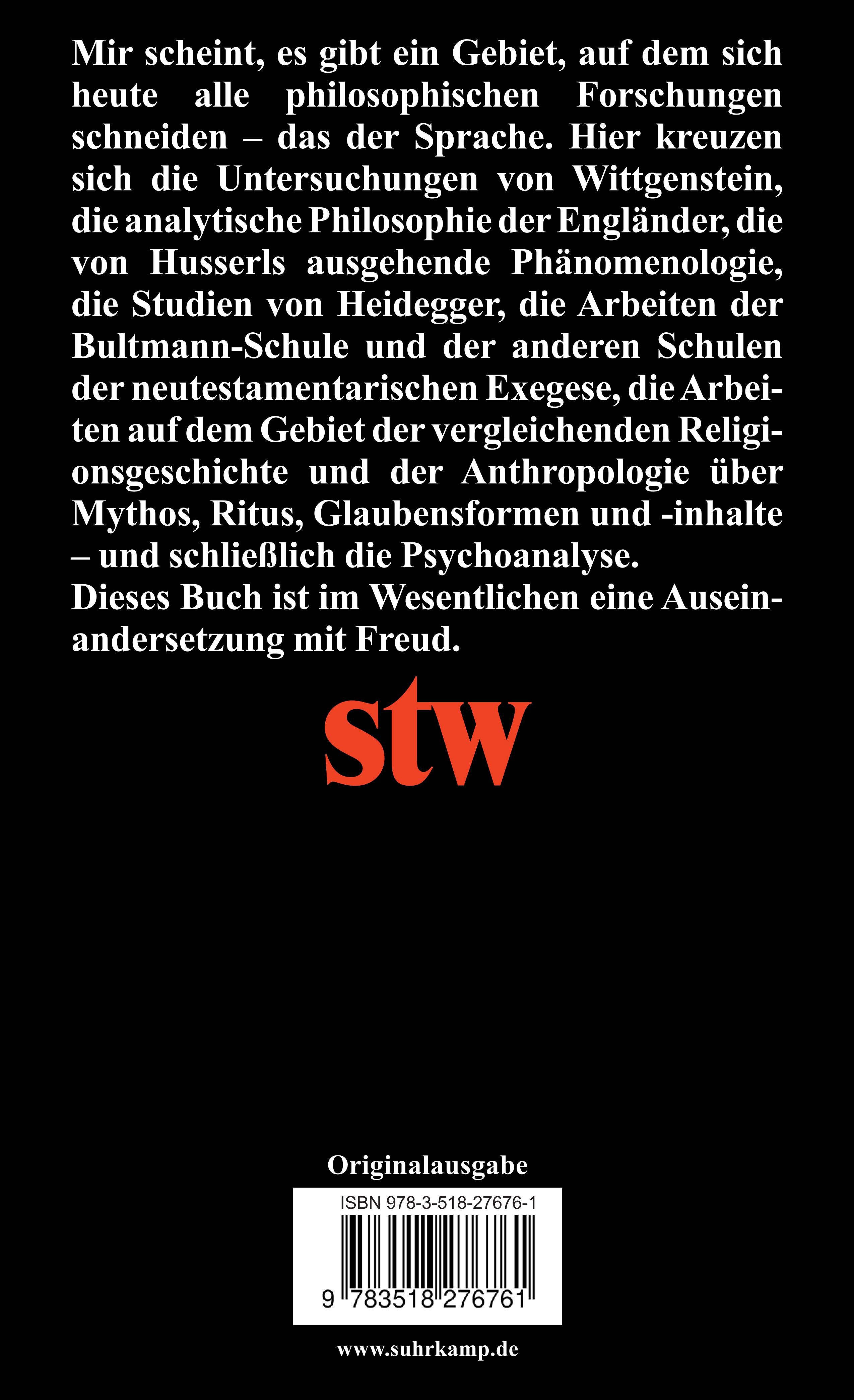 Buchrücken von "Die Interpretation". Schwarzer Hintergrund mit weißem Text. "stw" Logo. ISBN-Code und "suhrkamp" Website.