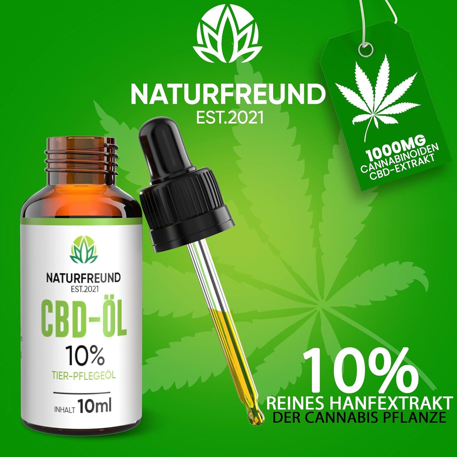 NATURFREUND® Premium CBD Öl 10% für Hunde & Katzen Hanföl