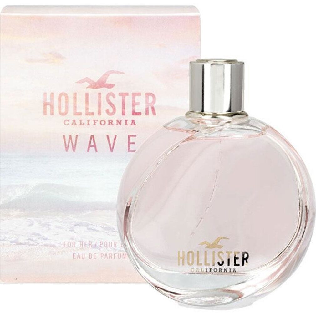 Hollister Wave Eau de Parfum Flakon und Verpackung mit Wellenmotiv.