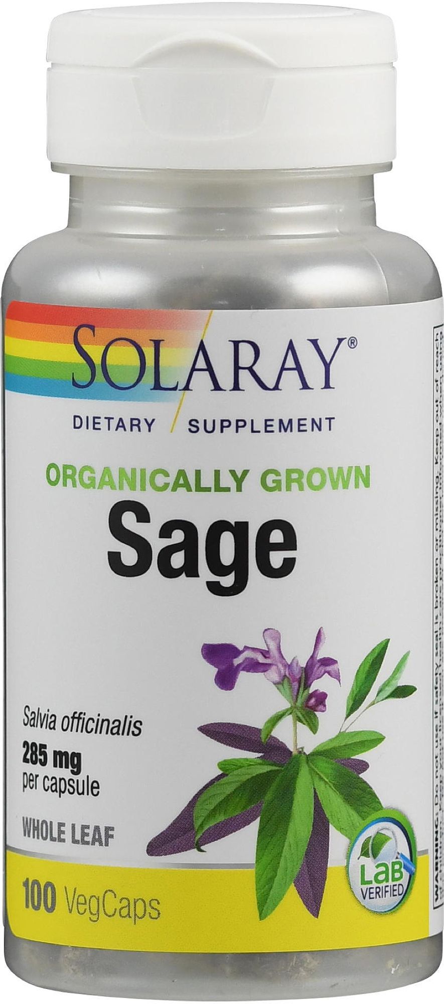 Solaray Salbei-Blätter Kapseln, 100 VegCaps, mit Salvia officinalis 285 mg pro Kapsel.