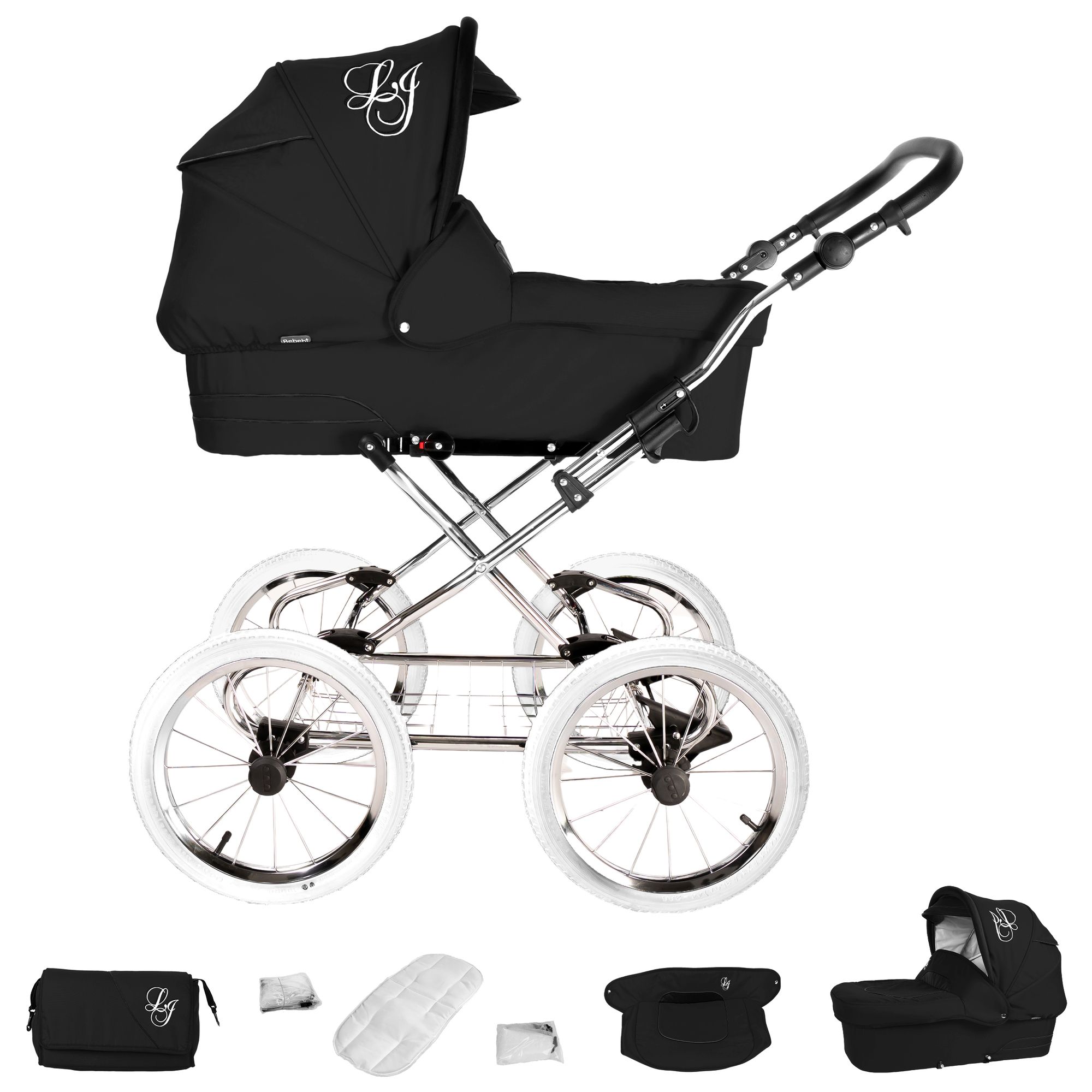 Bebebi Loving 3 in 1 Kinderwagen Set Nostalgie Kinderwagen, Black Tender Peak