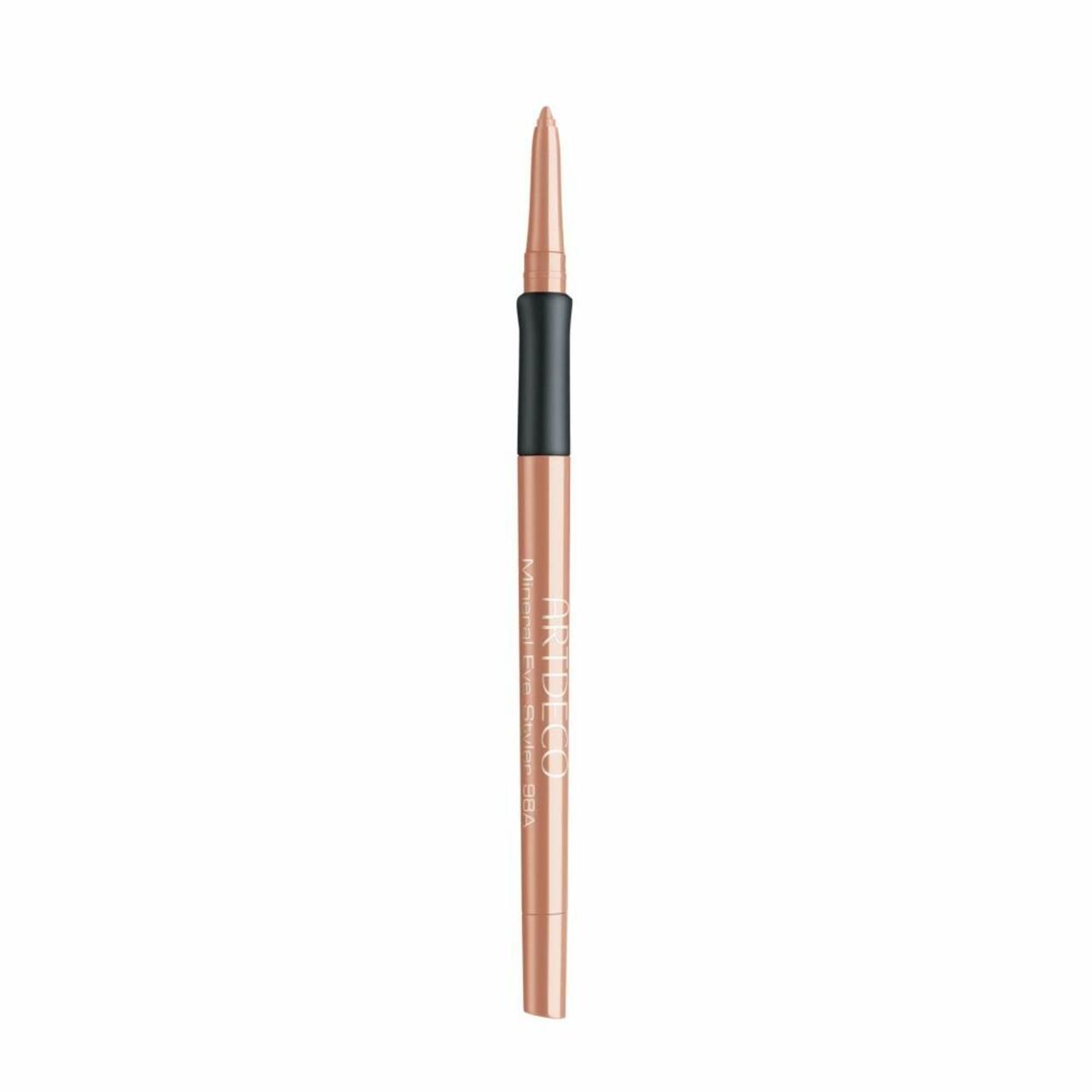 Mineral Eye Styler. Goldfarbener Stift mit schwarzem Mittelteil. Marke Artdeco. Aufschrift 'Pure Minerals'.