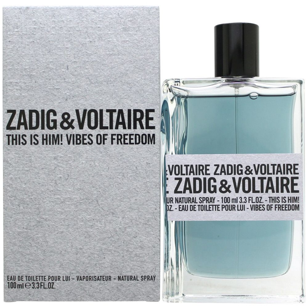 Zadig & Voltaire Duft. Flakon mit blauer Flüssigkeit, rechteckig. Karton mit Logo und Text. Eau de Toilette.
