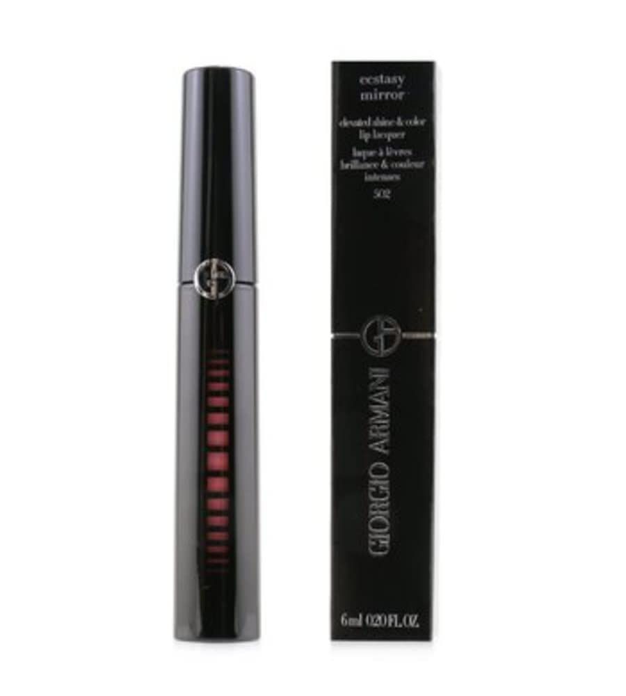 Schwarzer Lipgloss-Behälter und Verpackung. Giorgio Armani, Ecstasy Mirror, 502. 6ml.