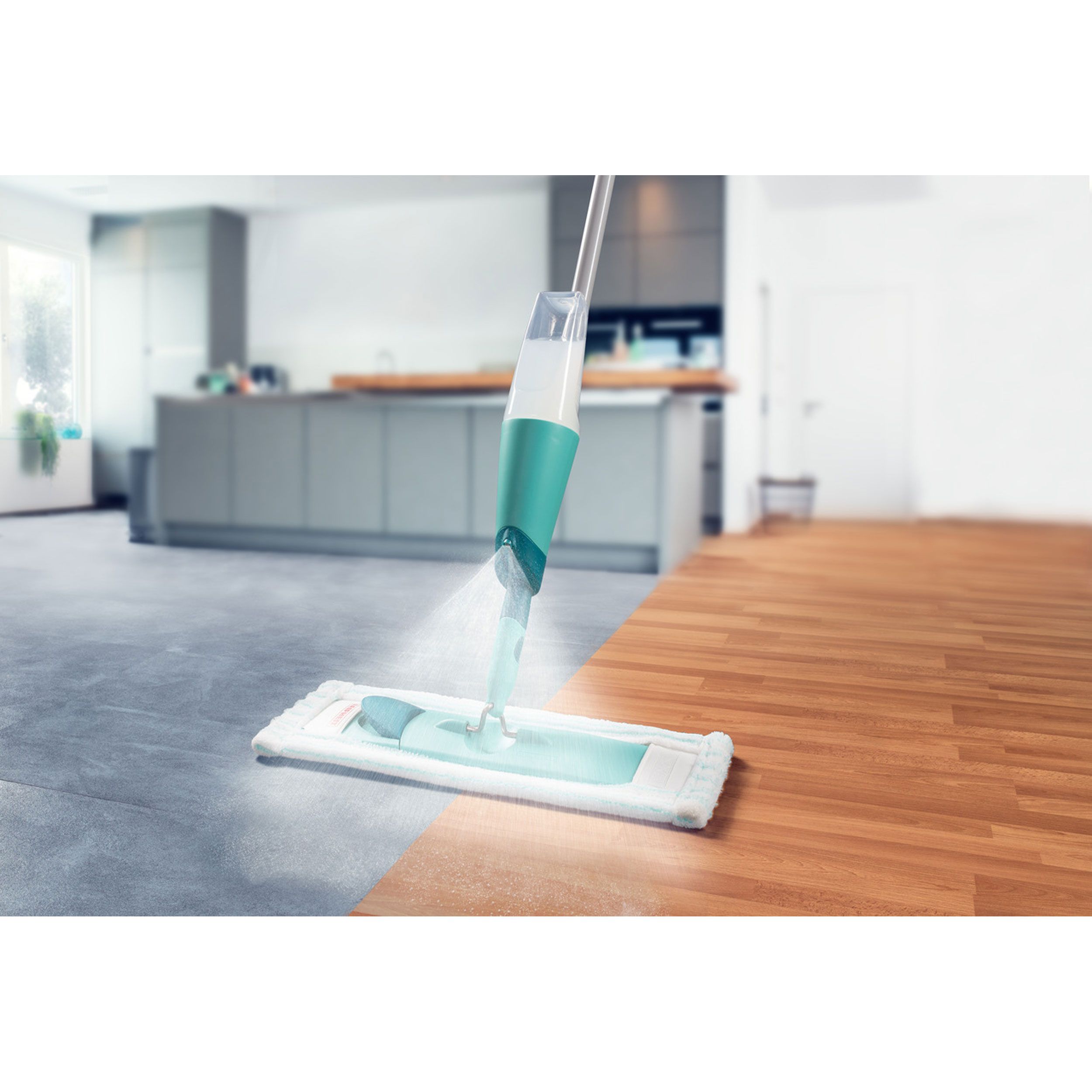 Leifheit Komfort-Sprühwischer Easy Spray XL, Bodenwischer, Sprühwischer, Wischer, Türkis, Silber