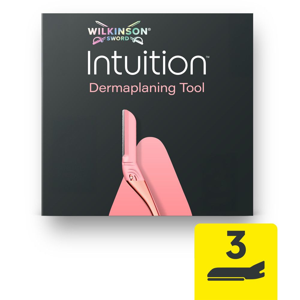 Verpackung für ein Dermaplaning-Tool mit 3 Klingen.