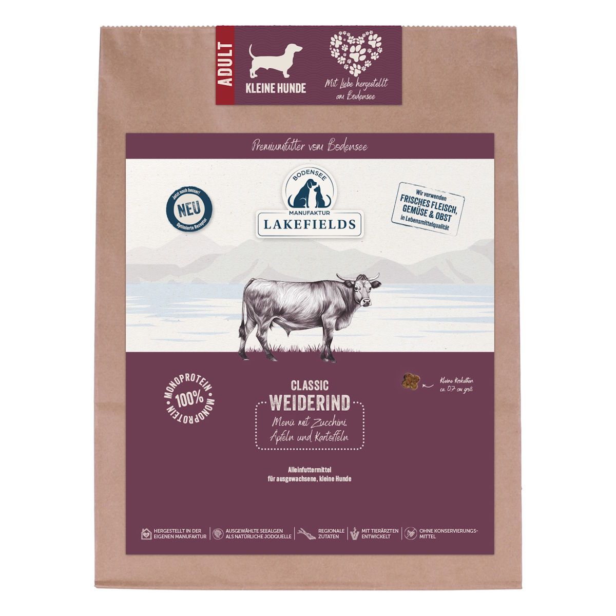 Lakefields - Weiderind mit Zucchini, Äpfeln und Karotten für kleine Hunde 1000 g