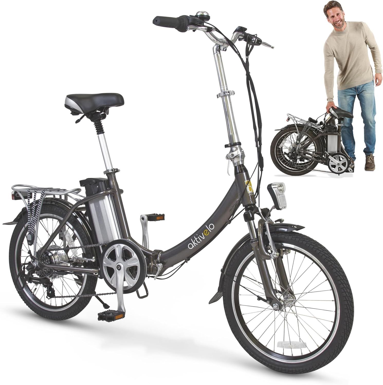 aktivelo E-Klapprad, 20 Zoll E-Bike, Faltrad mit wartungsfreiem 250 W Mittelmotor mit 5 Motorstufen