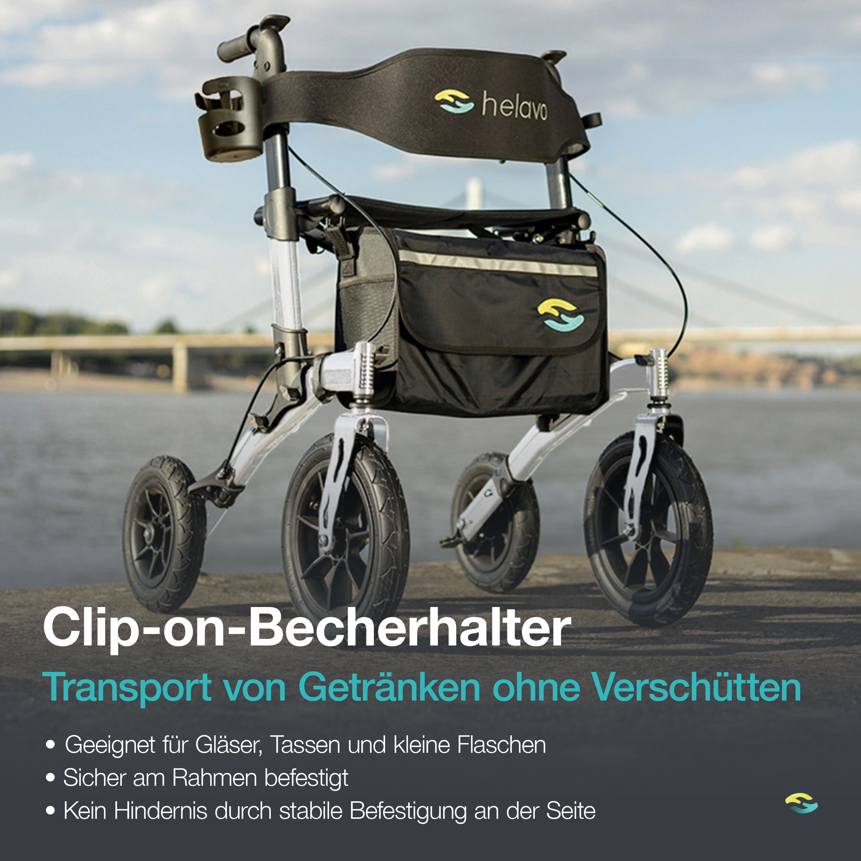 Helavo Outdoor Rollator mit pannensicheren Vollgummireifen faltbar mit Sitz