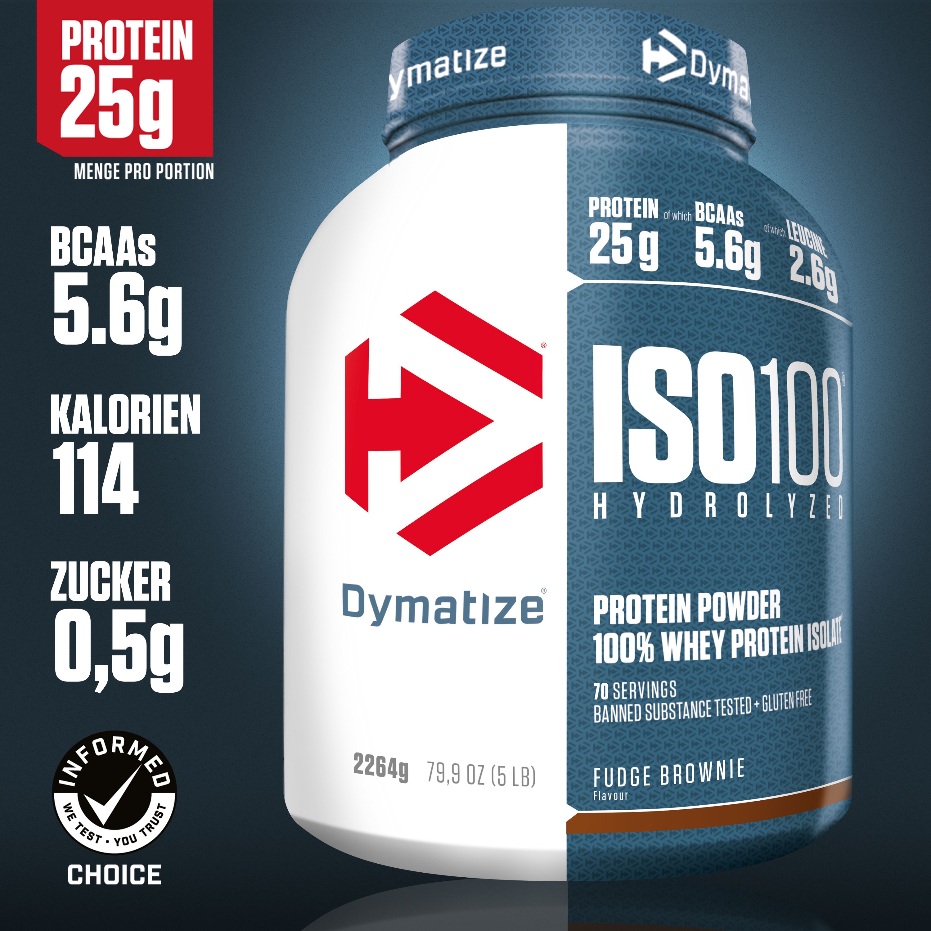 DYMATIZE Whey Protein Pulver Shake Hydrolysat Eiweiß ISO 100 Fudge Brownie