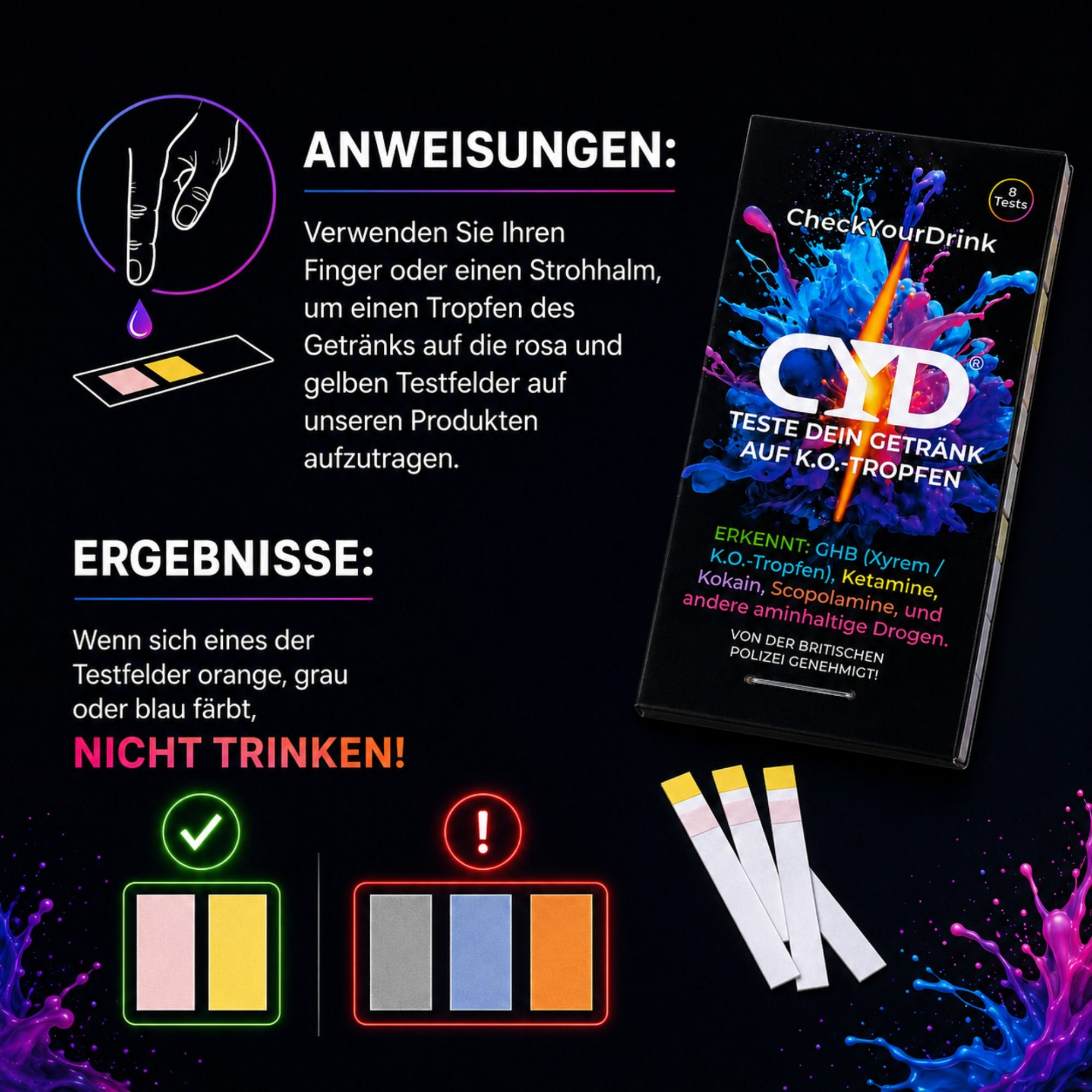 CYD® Getränketest K.O.-Tropfen Schnelltest Check Your Drink