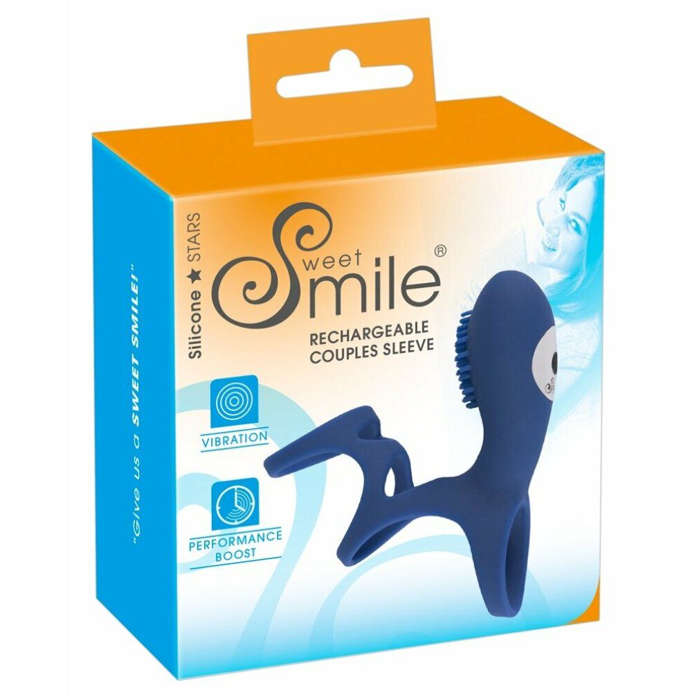 Verpackung mit blauem, silikonartigem Produkt. Für intime Gesundheit.