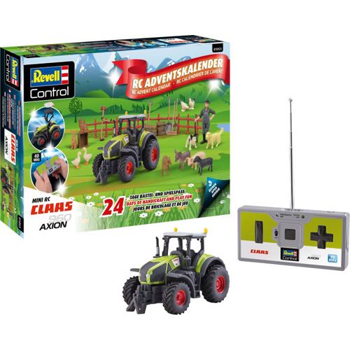 Adventskalender RC Claas Axion 960 Traktor. Traktor, Fernbedienung und Verpackung. Revell Control Logo.